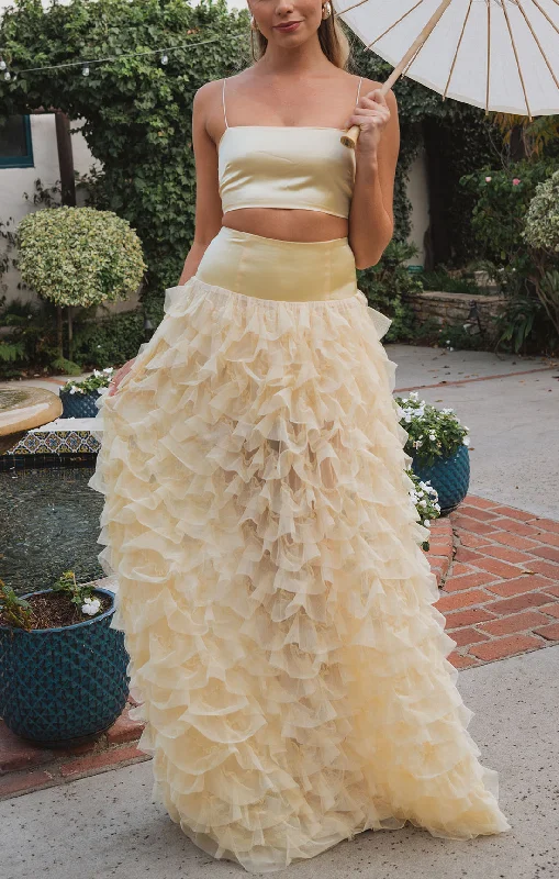 Meet Me at Midnight Skirt ~ Pale Yellow Ruffle Tulle breathable skirt fabric