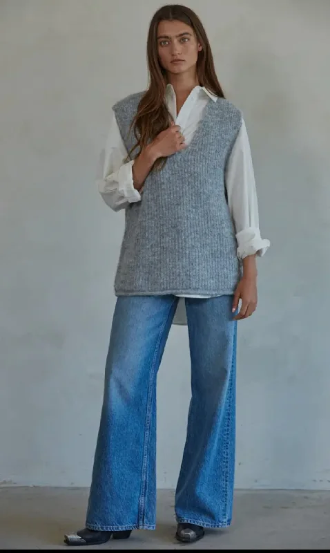 V-Neck Sweater Vest Solid Print Embellished