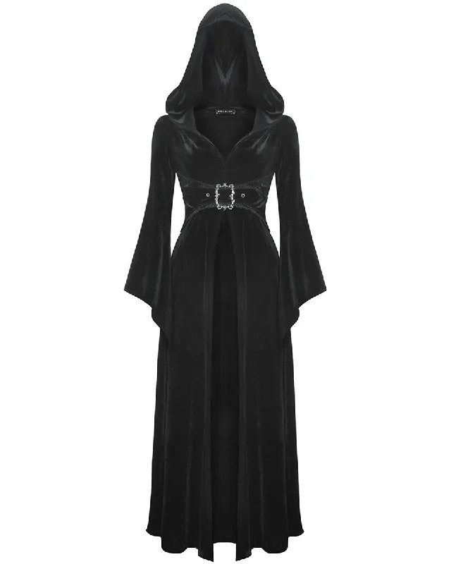 Dark In Love Womens Long Gothic Witch Hooded Velvet Cloak Jacket Satin Fabric Silk Fabric Chiffon Fabric