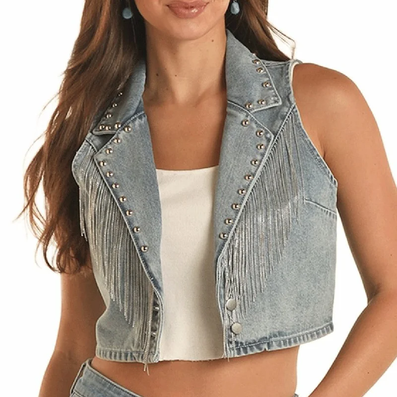 Rock & Roll Cowgirl Women's Denim Fringe Tank Top