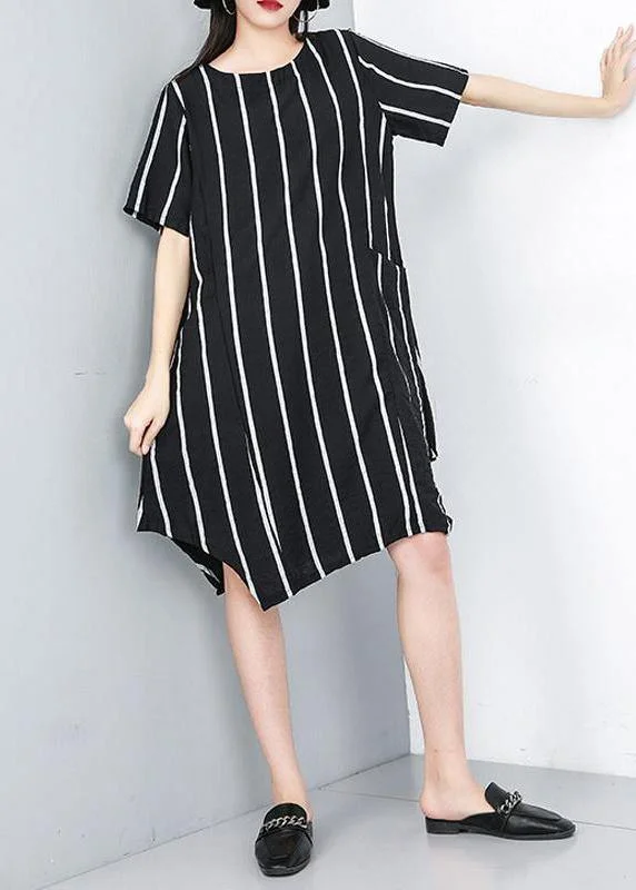 Women plus size Summer Pullover Fashion Striped Irregular Dress Jewel Neck Pullover