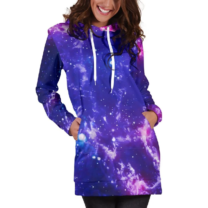Dark Purple Universe Galaxy Space Print Pullover Hoodie Dress