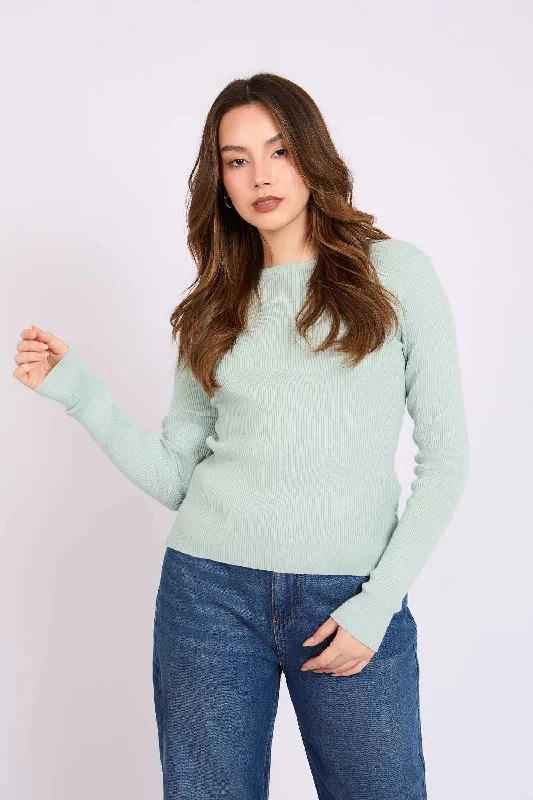 Women Regular Fit Pullover - Mint Green Square Neck Pullover