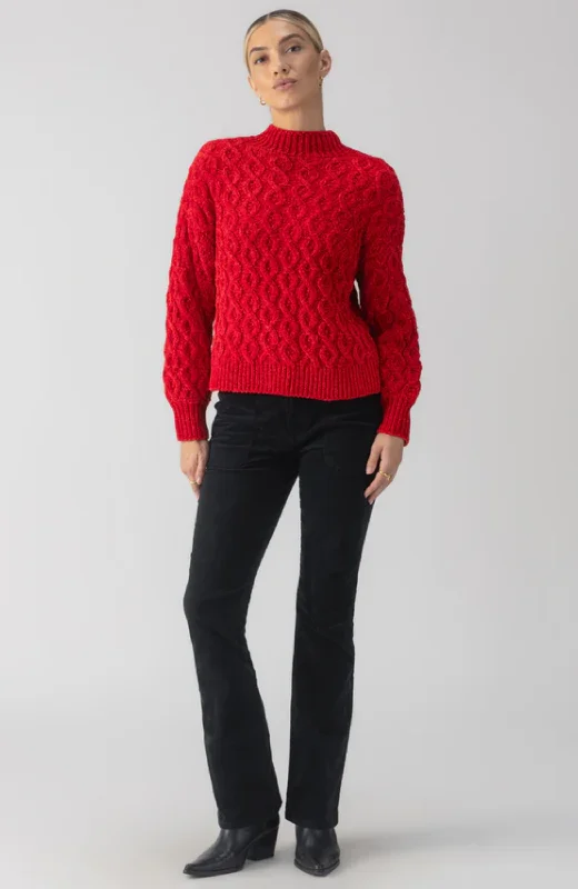 Sanctuary - Cable Mock Neck Sweater Chenille Brocade Lace