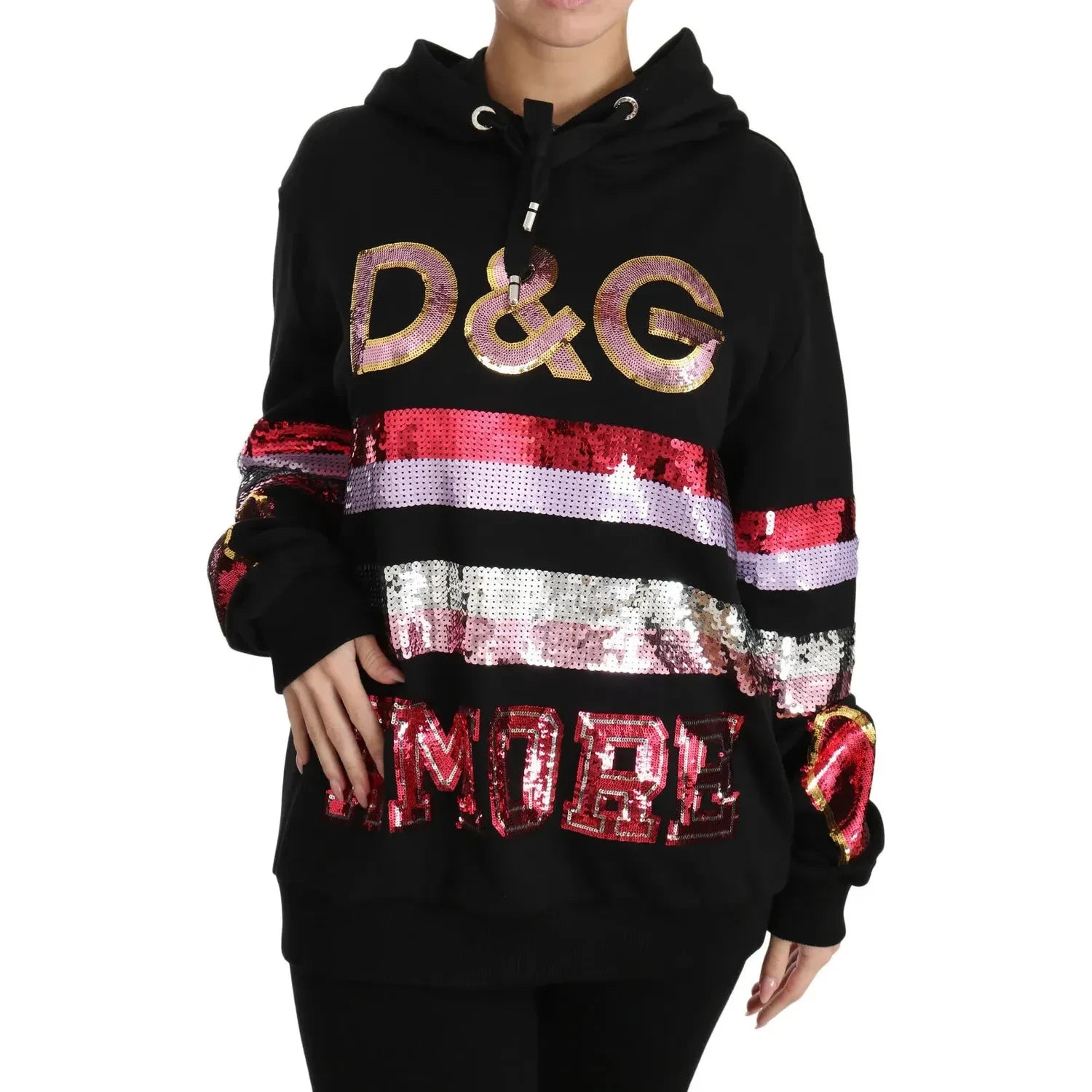 Dolce & Gabbana DG Sequined Hooded Pullover Sweater High Neck Pullover