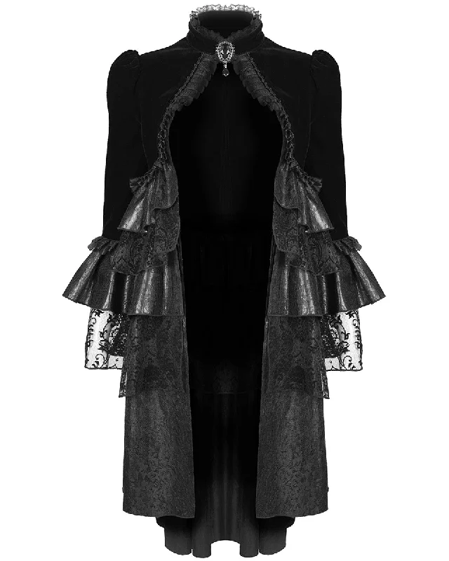 Devil Fashion Womens Gorgeous Gothic Aristocrat Velvet & Lace Frock Jacket Nylon Fabric Polyester Fabric Spandex Fabric