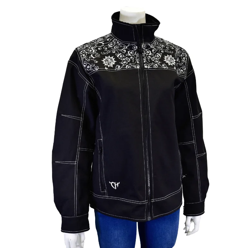 Womens Cowgirl Hardware Skull Black Tech Jacket Tiered Jacket Buttoned Jacket Zippered Jacket