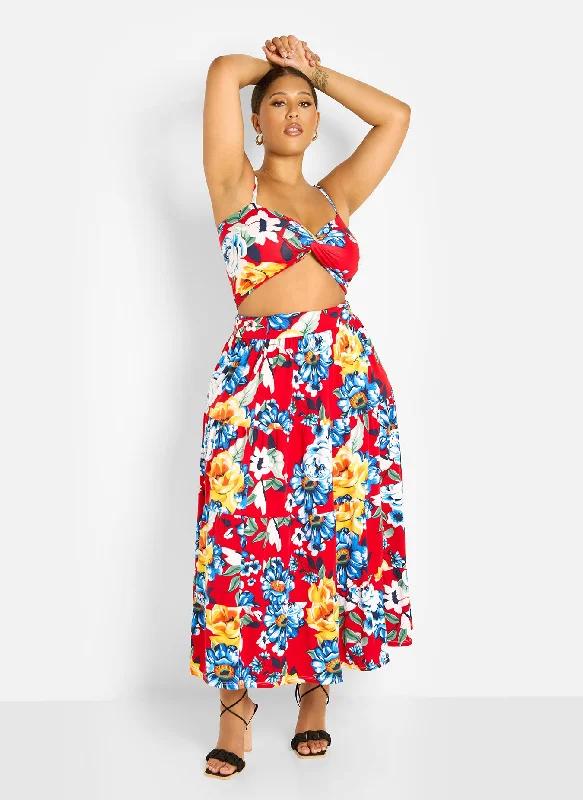 Analise Floral Print Skater Maxi Skirt midi skirt versatile