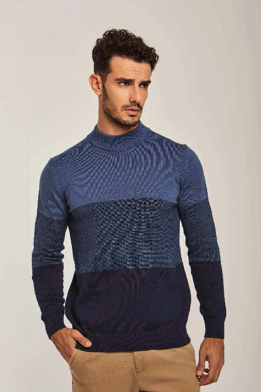 Men Regular Fit Pullover - Blue Scalloped Neck Pullover