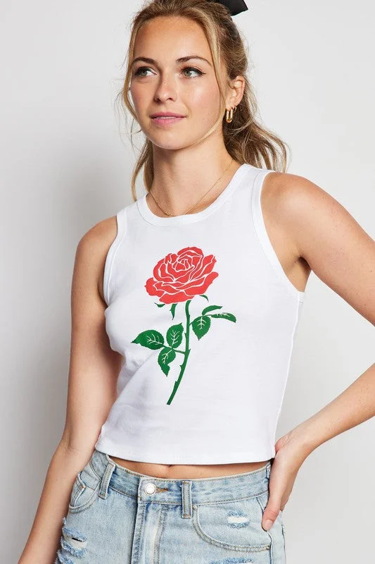 “Rose” Printed Ribbed Tank Top sheer tank top