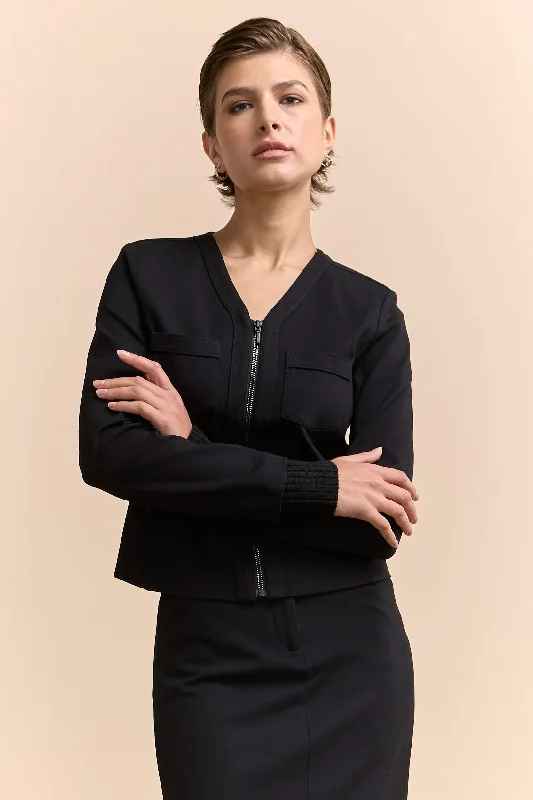 Ponte jacket with removable cuffs Welt Pockets Slit Pockets Flap Pockets