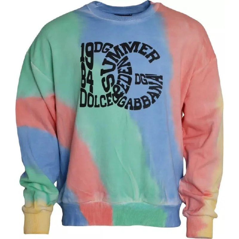 Dolce & Gabbana Multicolor Logo Cotton Crew Neck Pullover Sweater Angora Wool Cozy
