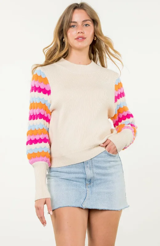 Rainbow Sleeve Sweater Soft Cozy Warm