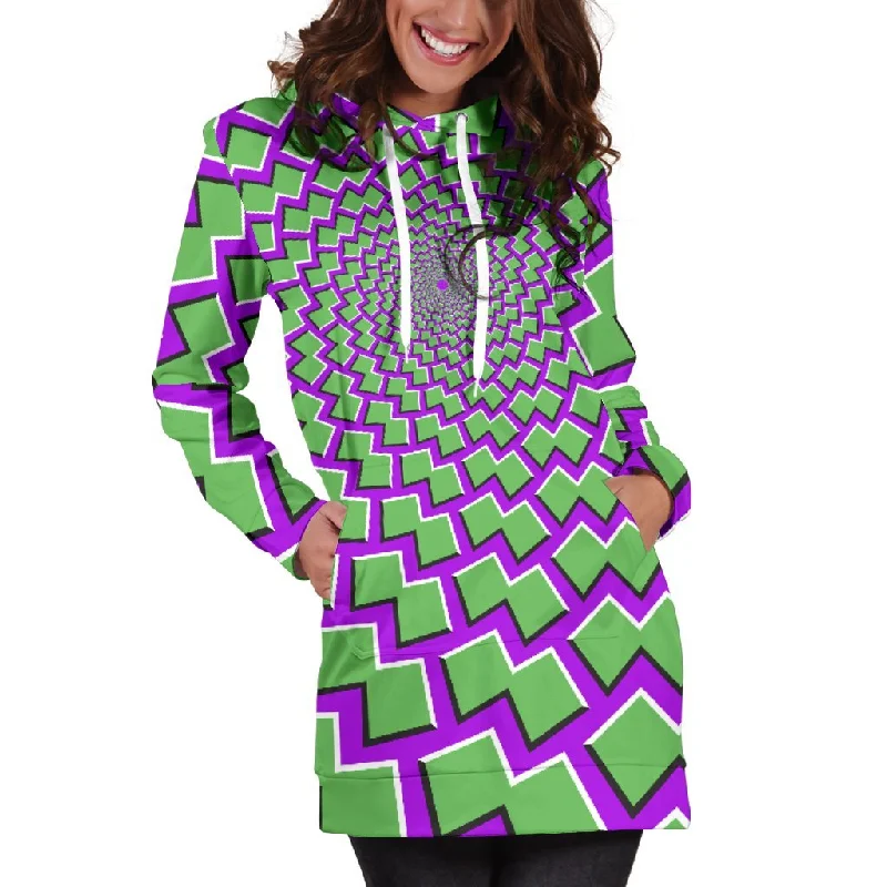 Green Shapes Moving Optical Illusion Pullover Hoodie Dress