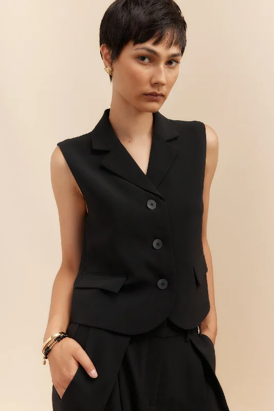 Sleeveless jacket A-Line Jacket Boat Neck Shawl Collar