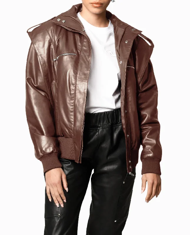 Nicole Miller Leather Space Jacket Toggled Jacket Drawstring Jacket Belted Jacket