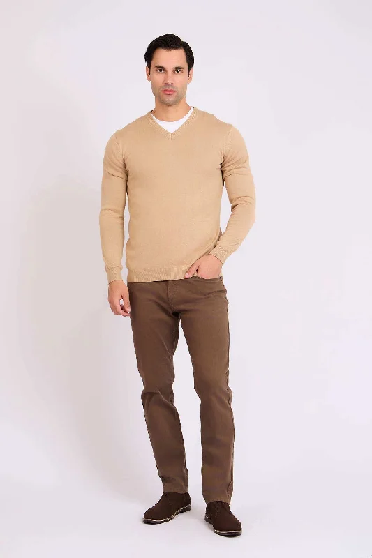 Men Regular Fit Pullover - Brown Shawl Collar Sweater
