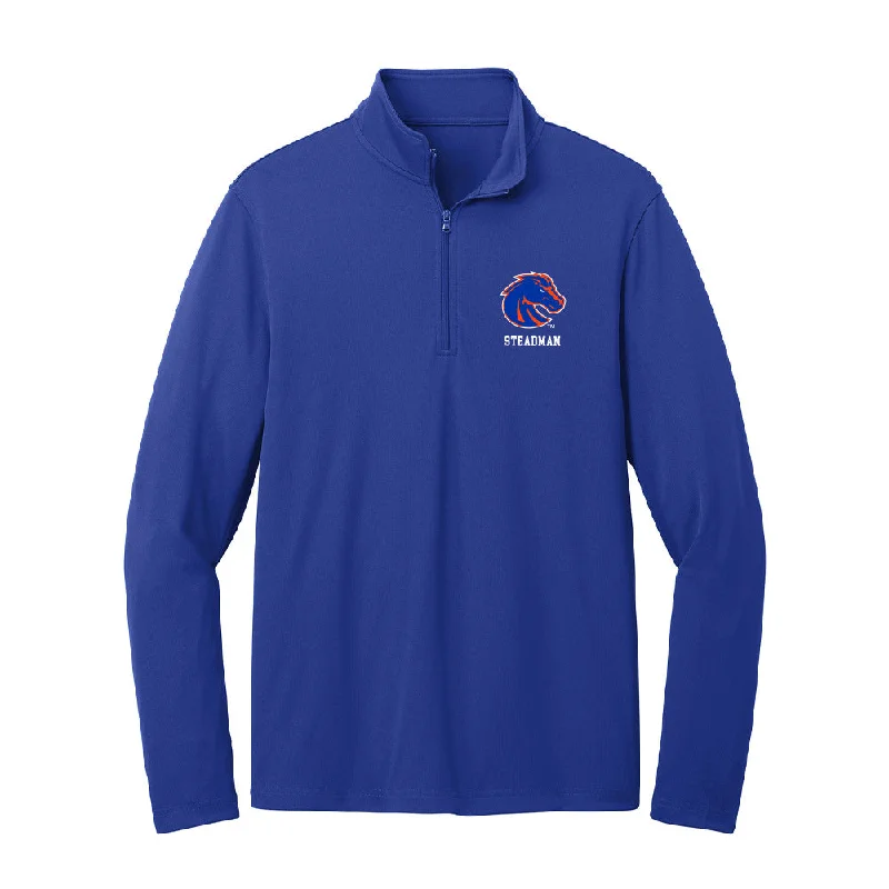 Boise State - NCAA Women's Basketball : Josee Steadman - Lightweight Quarter Zip Jacket Notch Collar Peter Pan Collar Cowl Neck