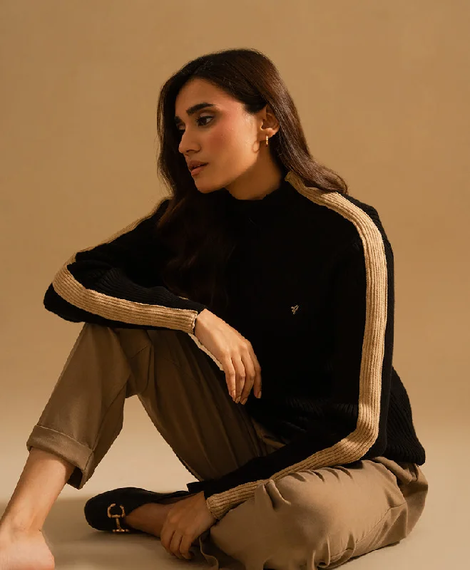 Black & Beige Turtle Neck Sweater (Women) High Neck Crew Neck V-Neck