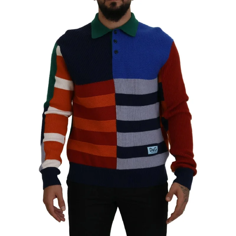 Dolce & Gabbana Pullover Sweater in Multicolor Stripes Lapel Neck Sweater