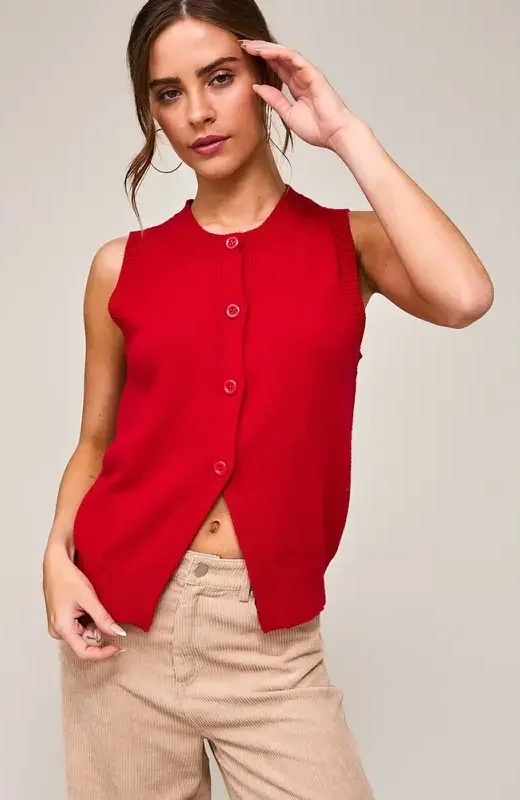 Courtney Button Sweater Vest Real Fur Shearling Chenille