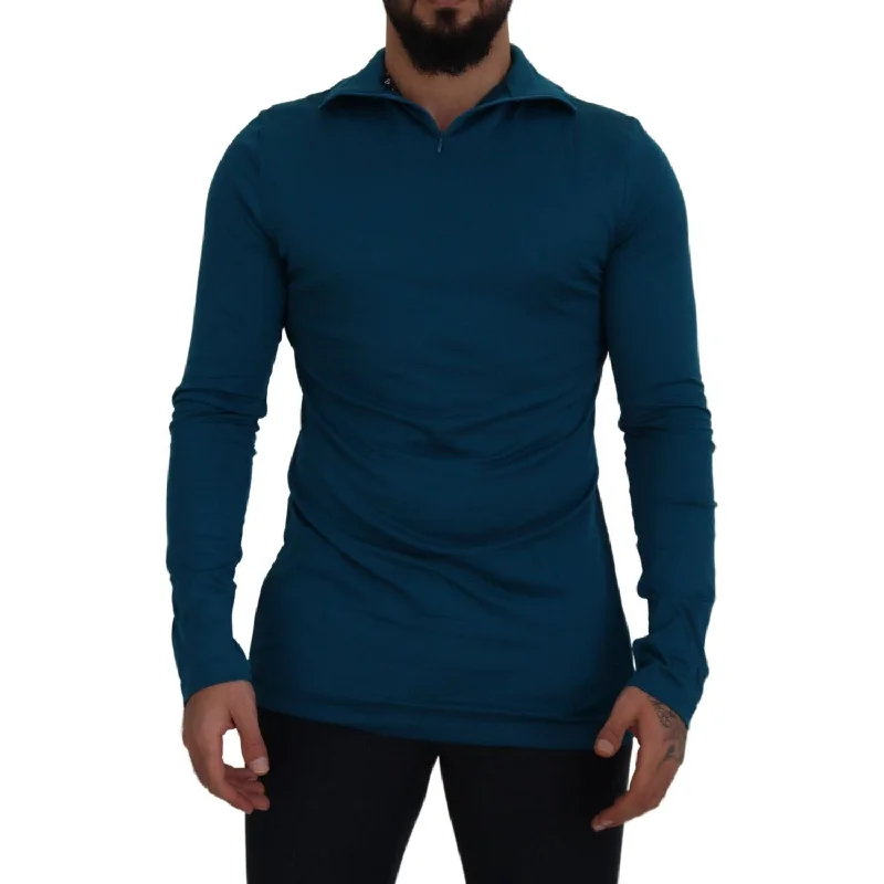 Dolce & Gabbana Elegant Blue Cotton Pullover Sweater Sheath Sleeve Elegant