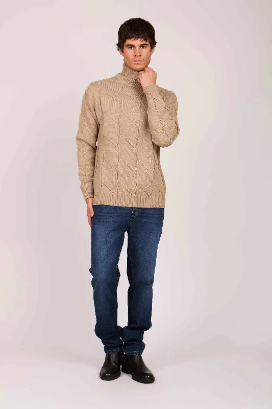 Men Regular Fit Pullover - Brown High Neck Pullover