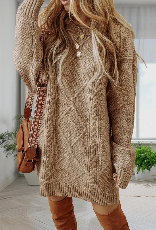 Cable Knit Sweater Dress Spandex Rayon Corduroy