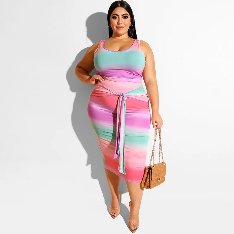 Plus Size Printed Tank Top + Midi Skirt Set strapless tank top