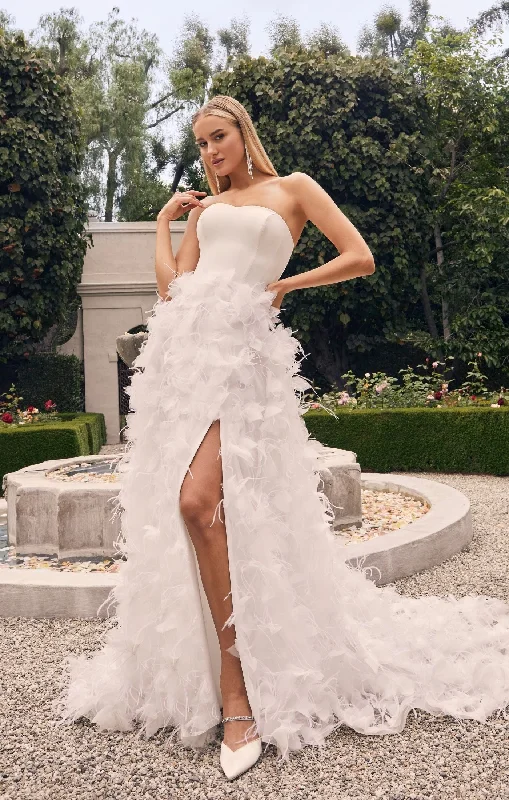 Casablanca Bridal 2545 Bijou A-Line Feather Skirt Slit Strapless 3D Floral Appliques Wedding Gown lightweight skirt design