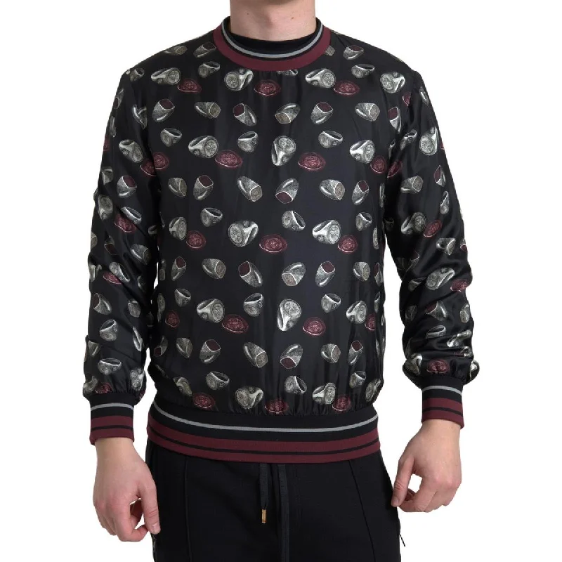 Dolce & Gabbana Elegant Silk Crewneck Pullover - Black Multicolor Lantern Sleeve Elegant