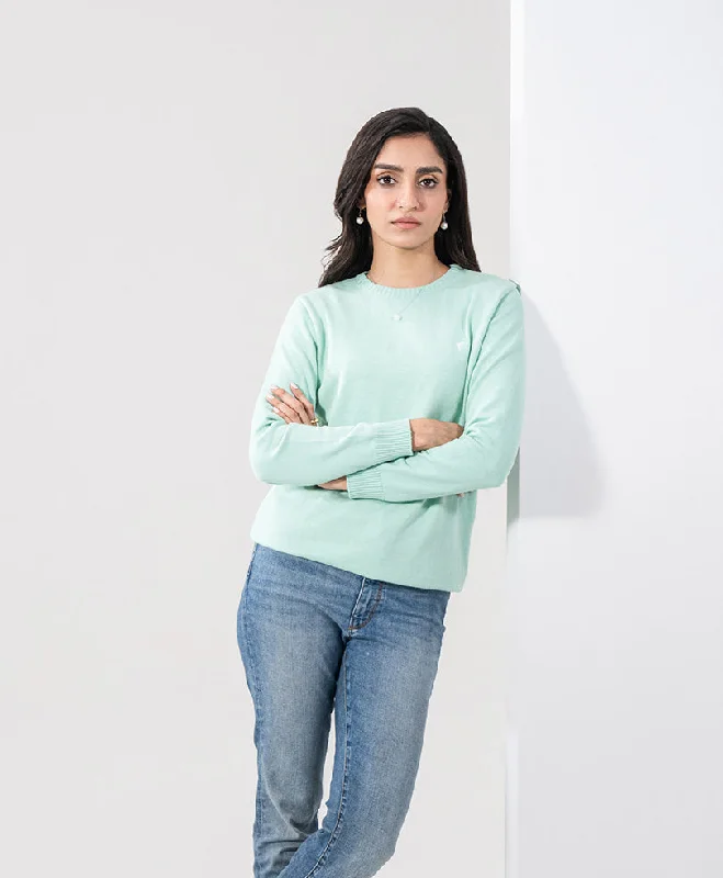 Mint Crew Neck Jumper Sweater (Women) Denim Fabric Leather Fabric Suede Fabric