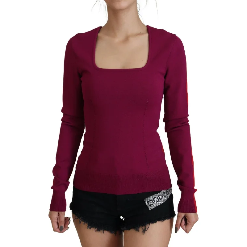 Dolce & Gabbana Multicolor Square Neck Pullover Sweater Faux Fur Trim