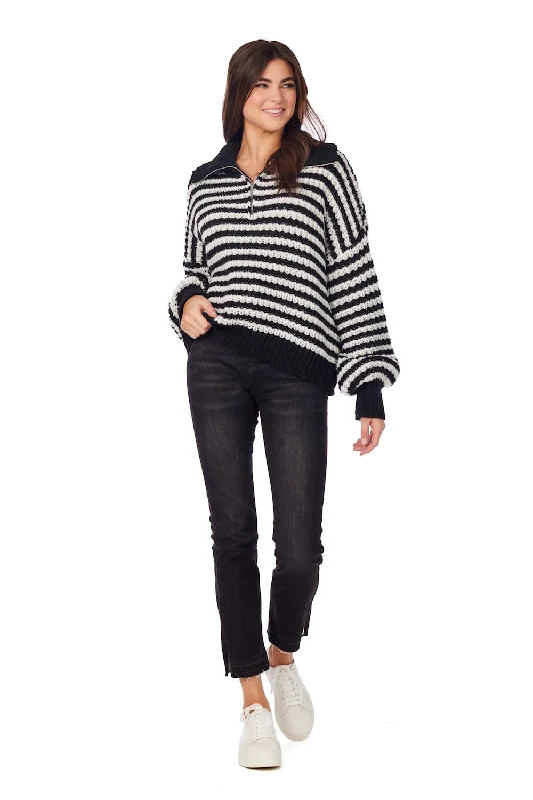Norris Pullover in Black by Mudpie Surplice Neck Pullover