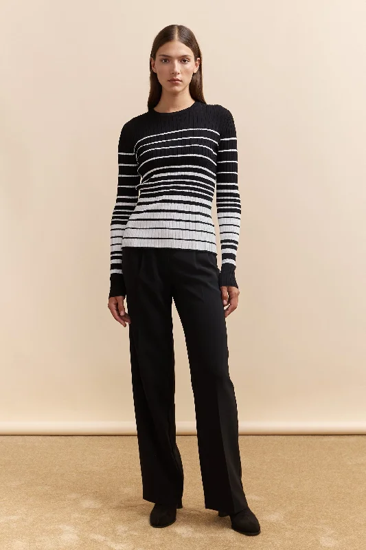 Stripped crew neck rib sweater Slim Fit Regular Fit Oversized