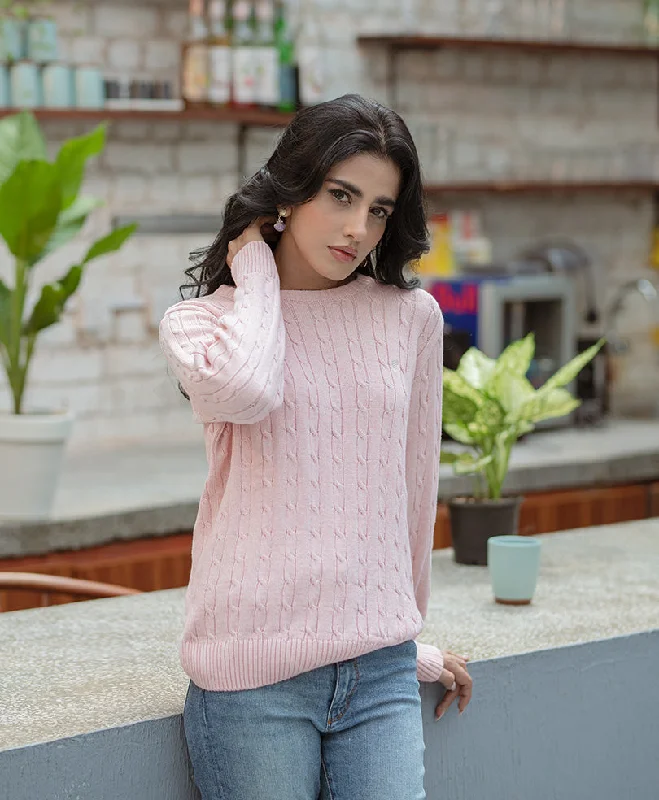 Pink Cable Knit Sweater (Women) Sweater Knitwear Pullover