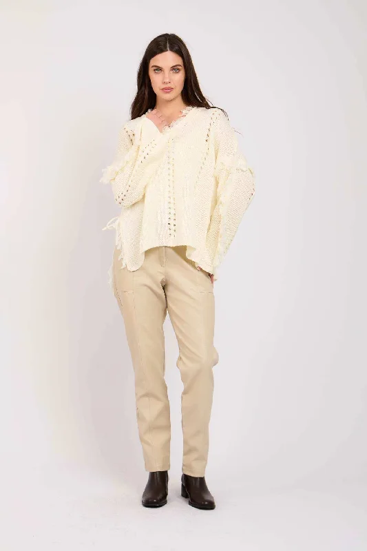 Women Regular Fit Pullover - Off White Turtleneck Warm Pullover