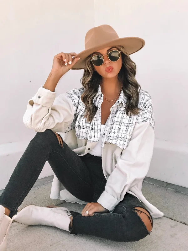 Casual Lapel Long Sleeve Pocket Plaid Splicing Corduroy Women's Jacket Nylon Jacket Polyester Jacket Spandex Jacket