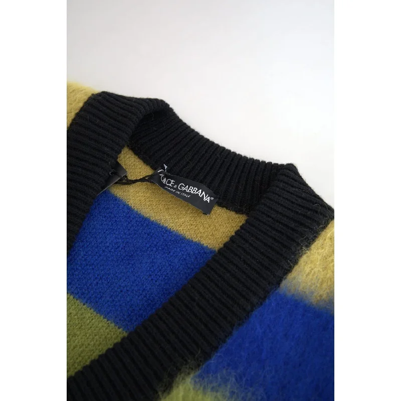 Dolce & Gabbana Multicolor V-Neck Luxury Pullover Sweater Shirred Sleeve Feminine