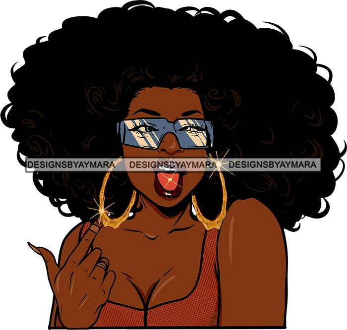 Afro Urban Street Ghetto Girls Babe Hoop Earrings Sexy Sunglasses Afro Hair Style Tank Top Tongue Piercing Nails SVG Cutting Files For Silhouette Cricut