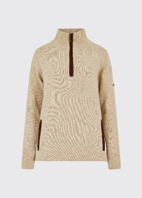 Morrisey Zip Neck Sweater - Oat Open Front Closed Front Wrap Front