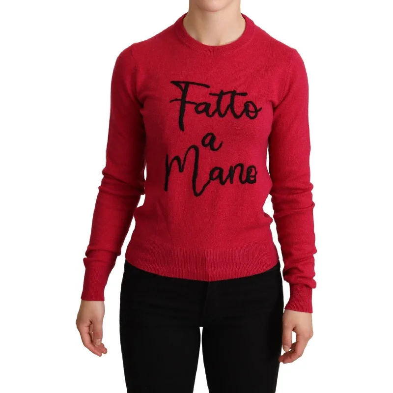 Dolce & Gabbana Chic Pink Cashmere Blend Crewneck Pullover Notched Neck Pullover