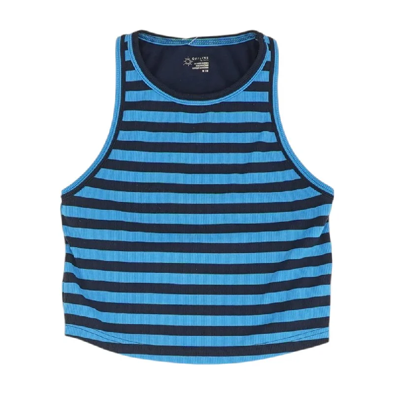 Blue Striped Cropped Tank ivory tank top