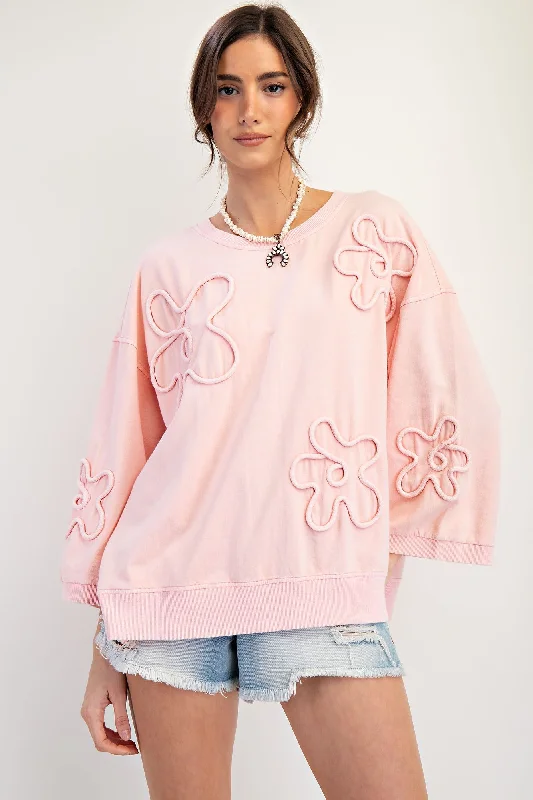 Flower Patch Mineral Washed Pullover Flutter Sleeve Feminine