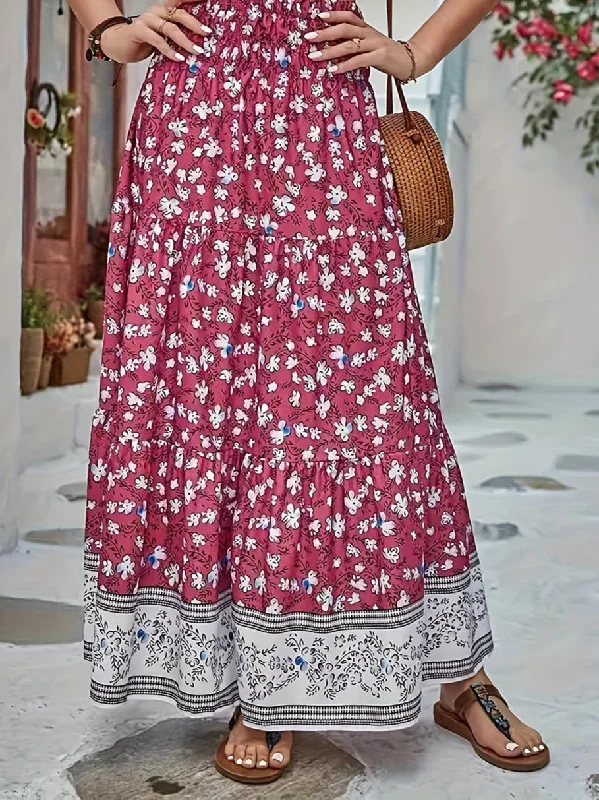 NEW LIFE: Full Size Tiered Printed Elastic Waist Skirt midi skirt versatile