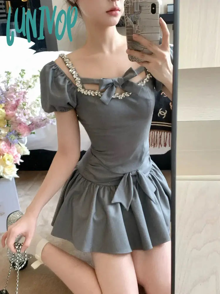 Lunivop Korean Fashion Kawaii Two Piece Set Women Vintage Elegant Party Mini Skirt Set Female Bow Designer Princess Skirt Suit New leather skirt durable