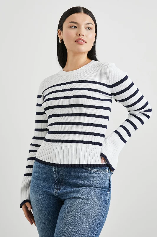 GEMMA SWEATER - IVORY NAVY STRIPE Spandex Blend Rayon Blend Denim Blend