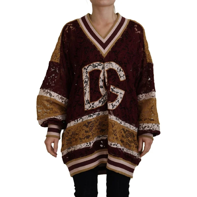 Dolce & Gabbana Multicolor V-Neck Pullover Sweater Chenille Soft Sweater