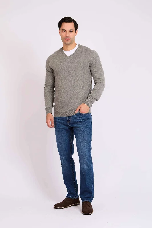 Men Regular Fit Pullover - Grey Three Quarter Sleeve