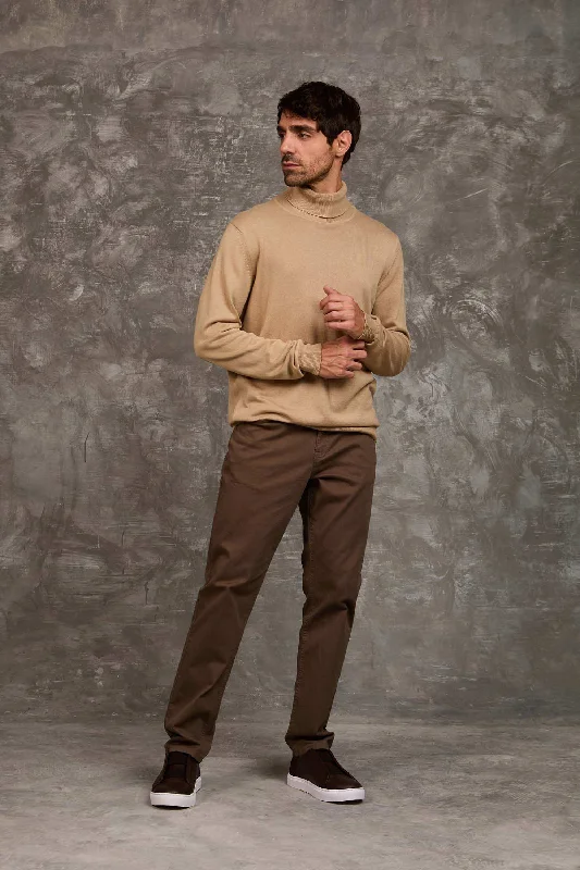 Men Regular Fit Pullover - Beige Slouchy Comfort Pullover